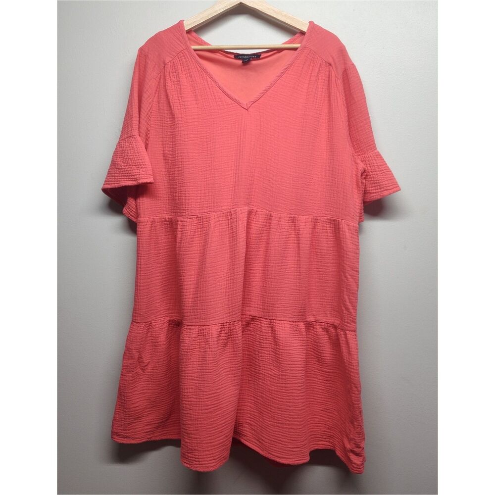 Perceptions Mini Dress Women Size 1X Orange Ruffle Short Sleeve Bohemian Casual